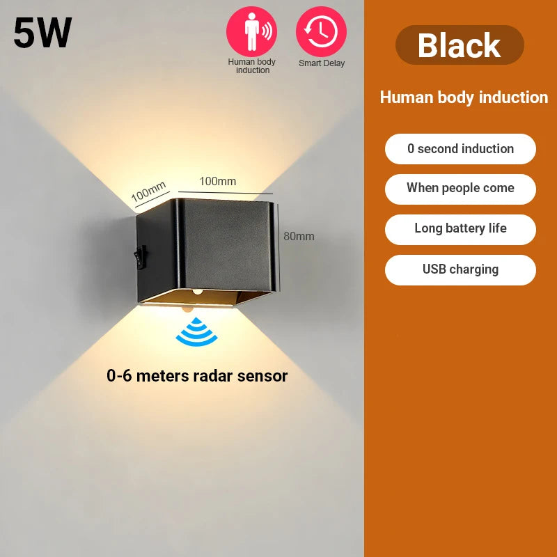 Usb Oplaadbare Led Wandlamp Menselijk Inductie Sensor Draadloze Wandlamp Draadloze Blaker Night Lamp Voor Nachtkastje Slaapkamer Gang